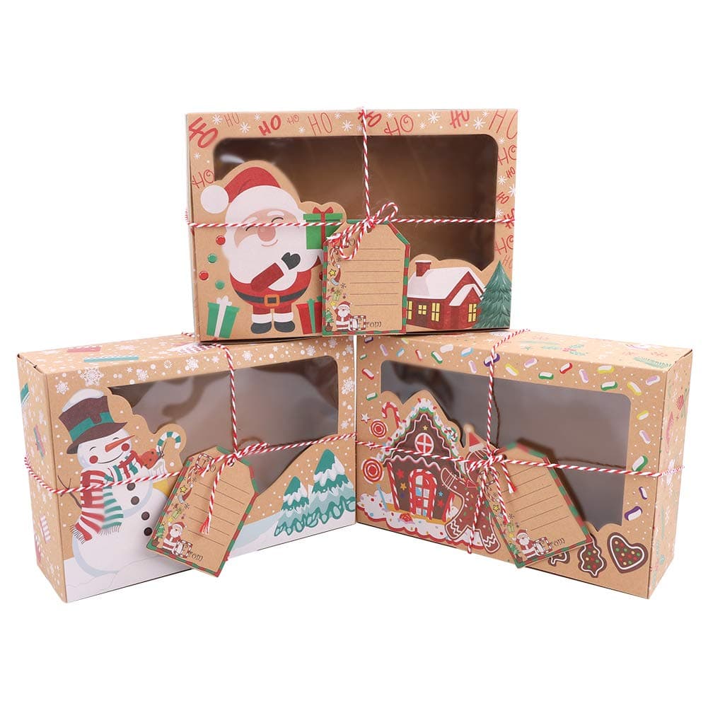 12 Pack Christmas Cookie Boxes with Clear Window Paper Boxes for Christmas Gifts (22 x 15 x 7 cm)