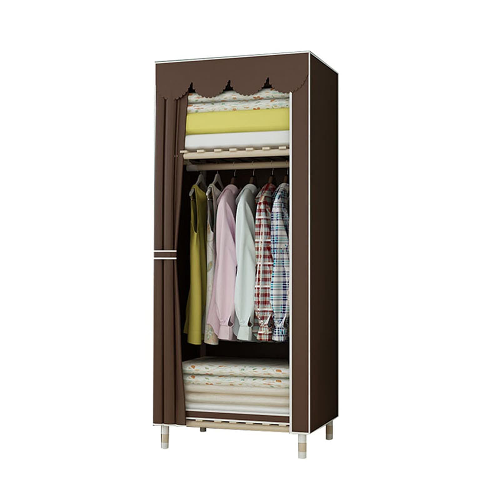 JIAO PAI Single Wardrobe, Solid Wood Storage Bedroom Closet Simple Stable Prime Wardrobe Multifunction Wardrobe Organiser Shelves(Size:170 * 65 * 45CM,Color:Brown)
