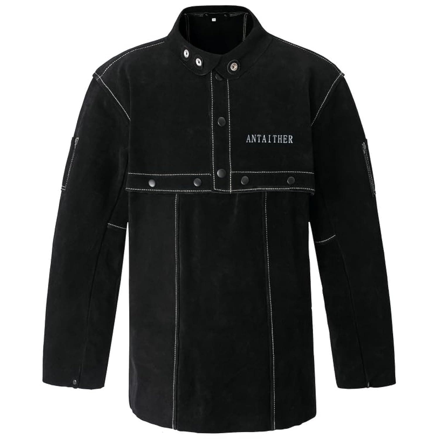 Leather Welding Jacket with Open Back, Bib Apron with Cape Sleeve, Heat Flame Resistant Welder Coat