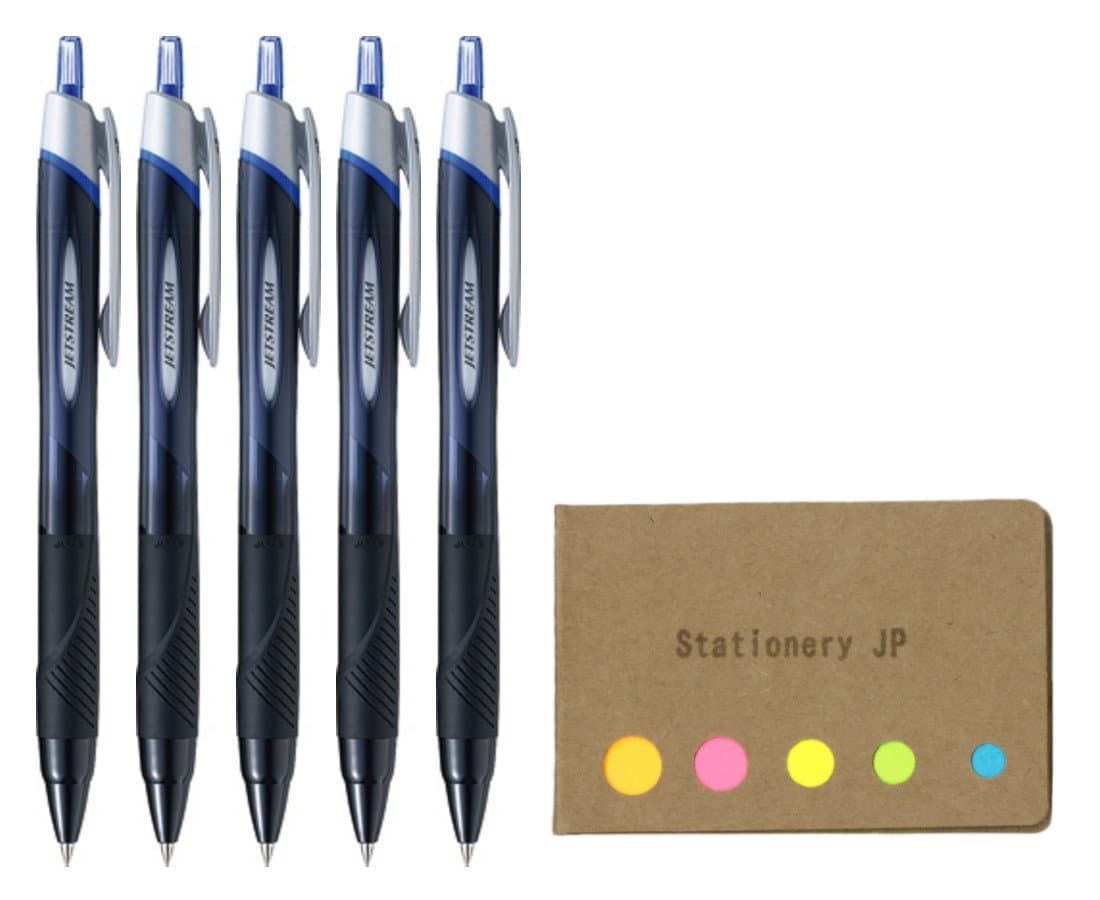 Uni-ball Jetstream Retractable Ballpoint Pen, Ultra Micro Point 0.38mm, Blue Ink, 5-Pack, Sticky Notes Value Set
