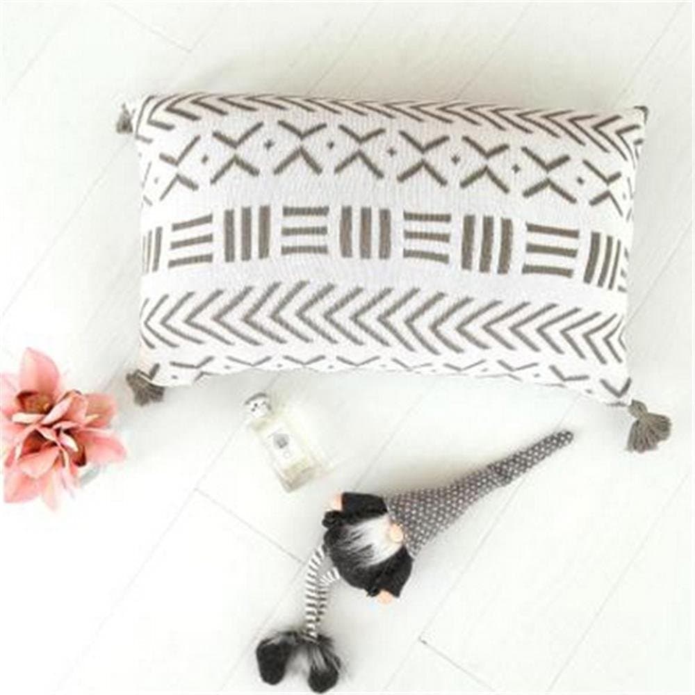 peiwen Knitted cotton tassel sofa decorative cushions/rectangular / 32 * 55cm, white gray