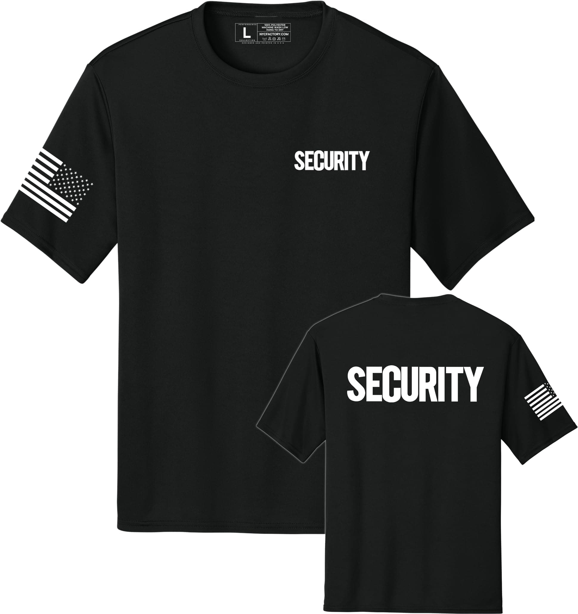 Security T-Shirts Front Back Print Mens Tee Blues