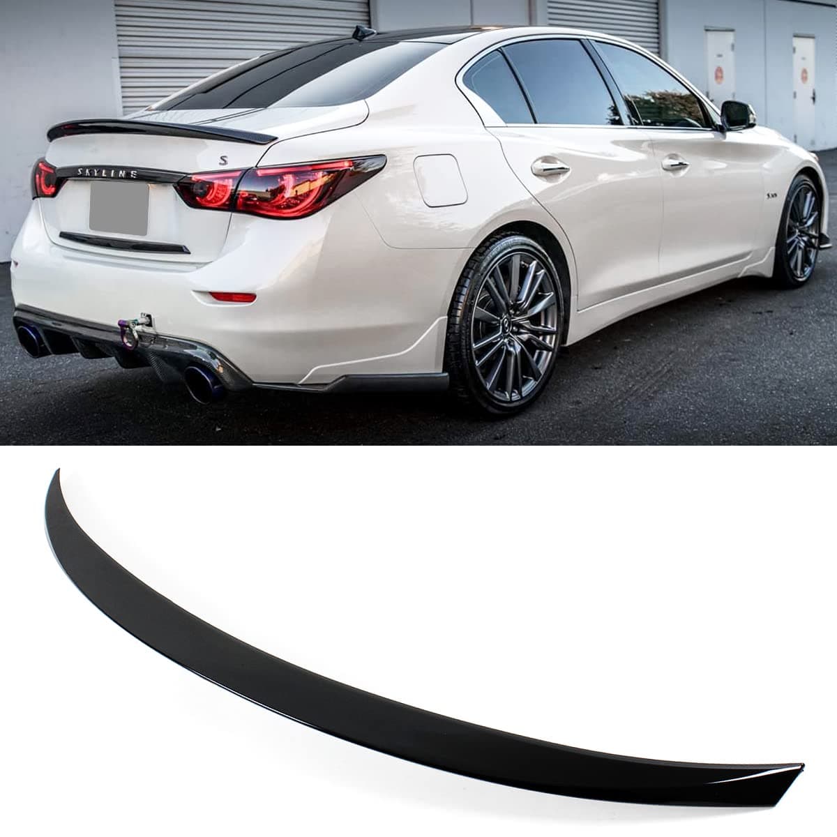 JDM EAU Style Painted Gloss Black Trunk Lid Spoiler Wing Compatible for 2014-2023 Infiniti Q50