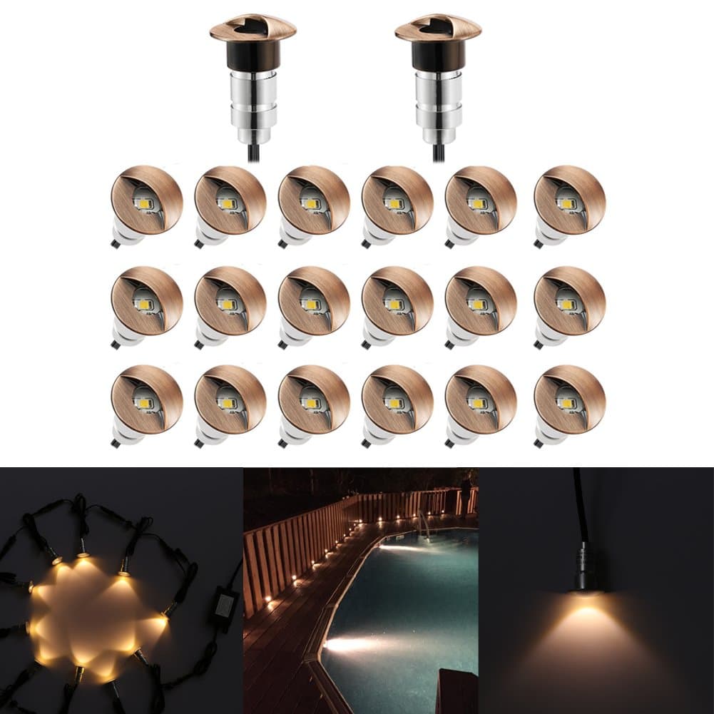 QACA 20 x Recessed LED Decking Light Ø26mm DC 12V Low Voltage Floor Spotlight Outdoor Waterproof 0.6W 8Lm for Steps Stair Patio Floor Deck Kitchen (IP65 Warm White) [Energy Class A]