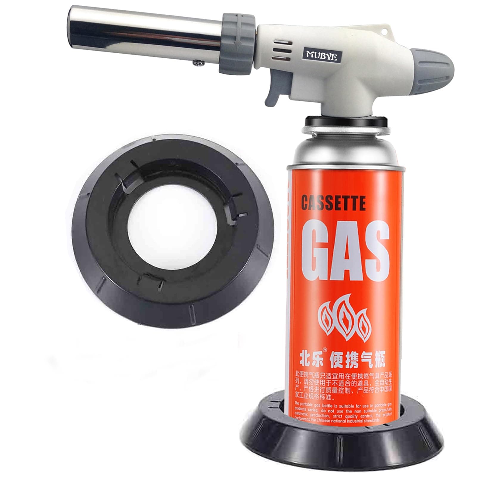 Butane Torch Kitchen Blow Lighter - MUBYE Culinary Torches Head Chef Cooking Professional Adjustable Flame with Stabilizing Stand for Sous Vide, Creme Brulee, Baking, BBQ (Butane Fuel Not Included)