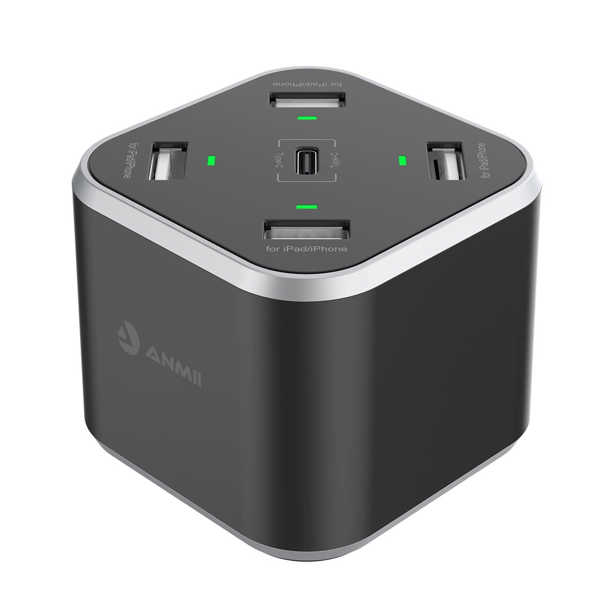 USB Type C Charger,Anmii DC01 5-Port(1 Type-C Port) Desktop Charger with Smart IC Technology,Portable USB Charger Hub for iPhone X 8/7/6 Plus SE/5S/4S,iPad, iPod, Samsung, Android Phone