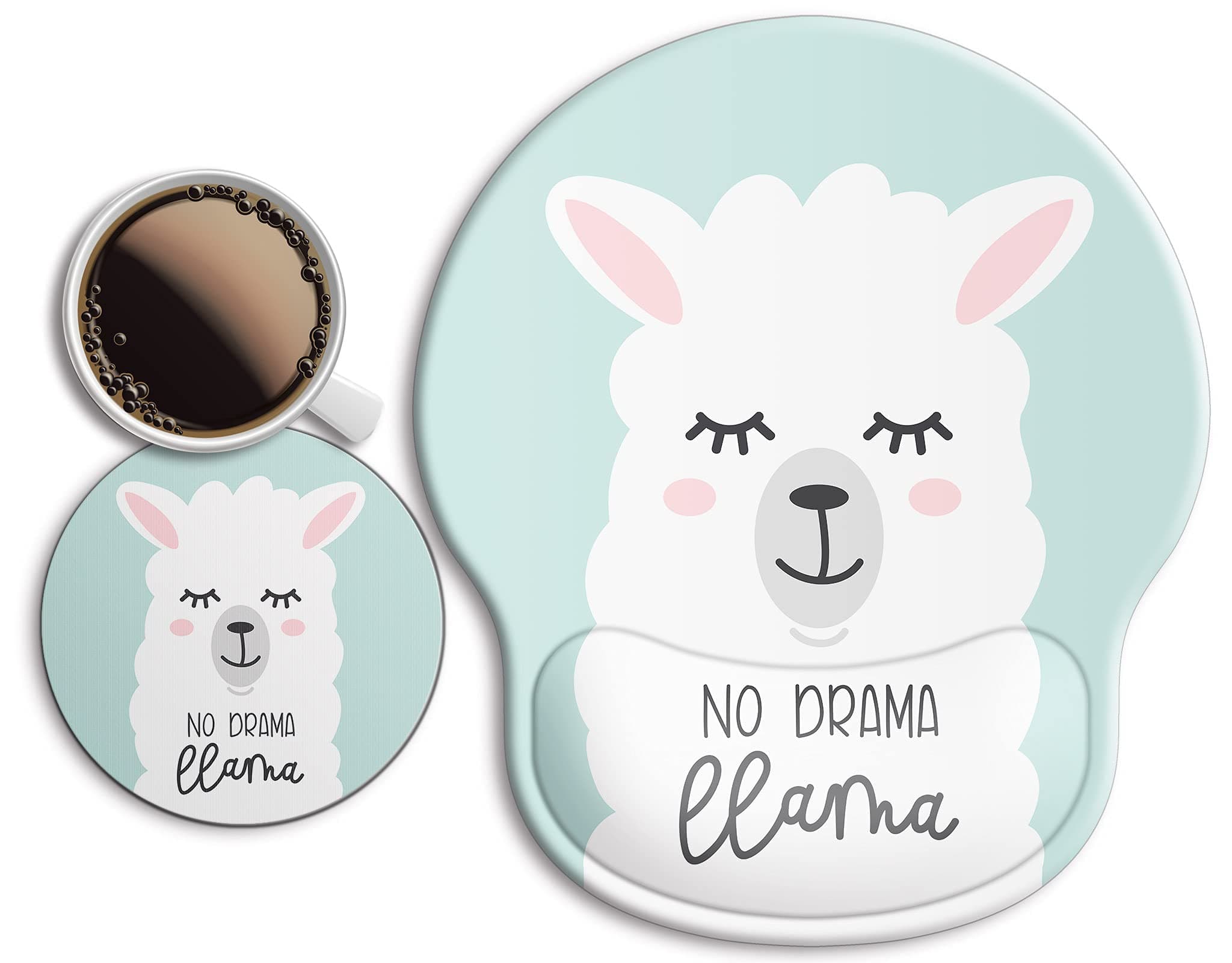 Ergonomic Mouse Pad with Wrist Support Rest,Large Mousepad Gel Wrist Rest, with Coaster Non-Slip & Pain Relief for Computer, Desk, Home&Office-Llama