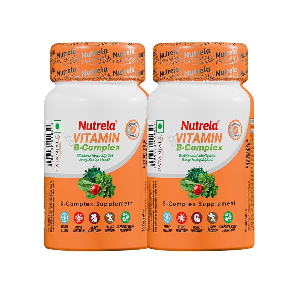 - B Complex with B1, B2, B3, B5, B6, B7, B9, & Vitamin B12 for Men & Women | Vitamins, Moringa and Spirulina for Energy, Gut, Immunity & Brain Health - 30 Veg Capsules (Pack of 2)