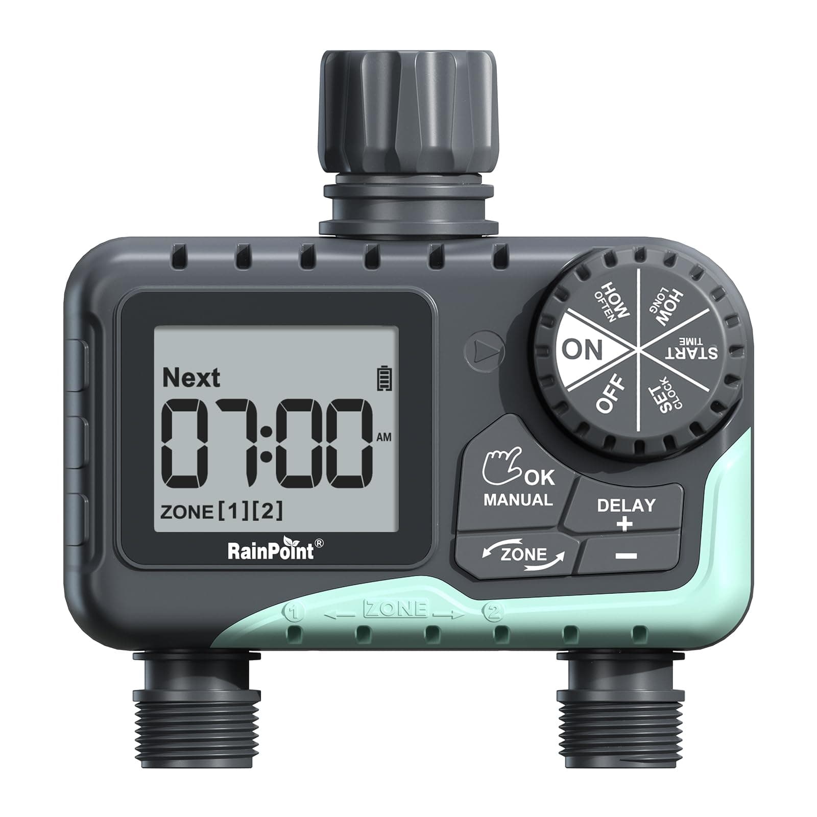 Water Timer for Garden Hose - 2 Zone Sprinkler Timer with Rain Delay/Manual Watering/Automatic Irrigation for Yard Lawn