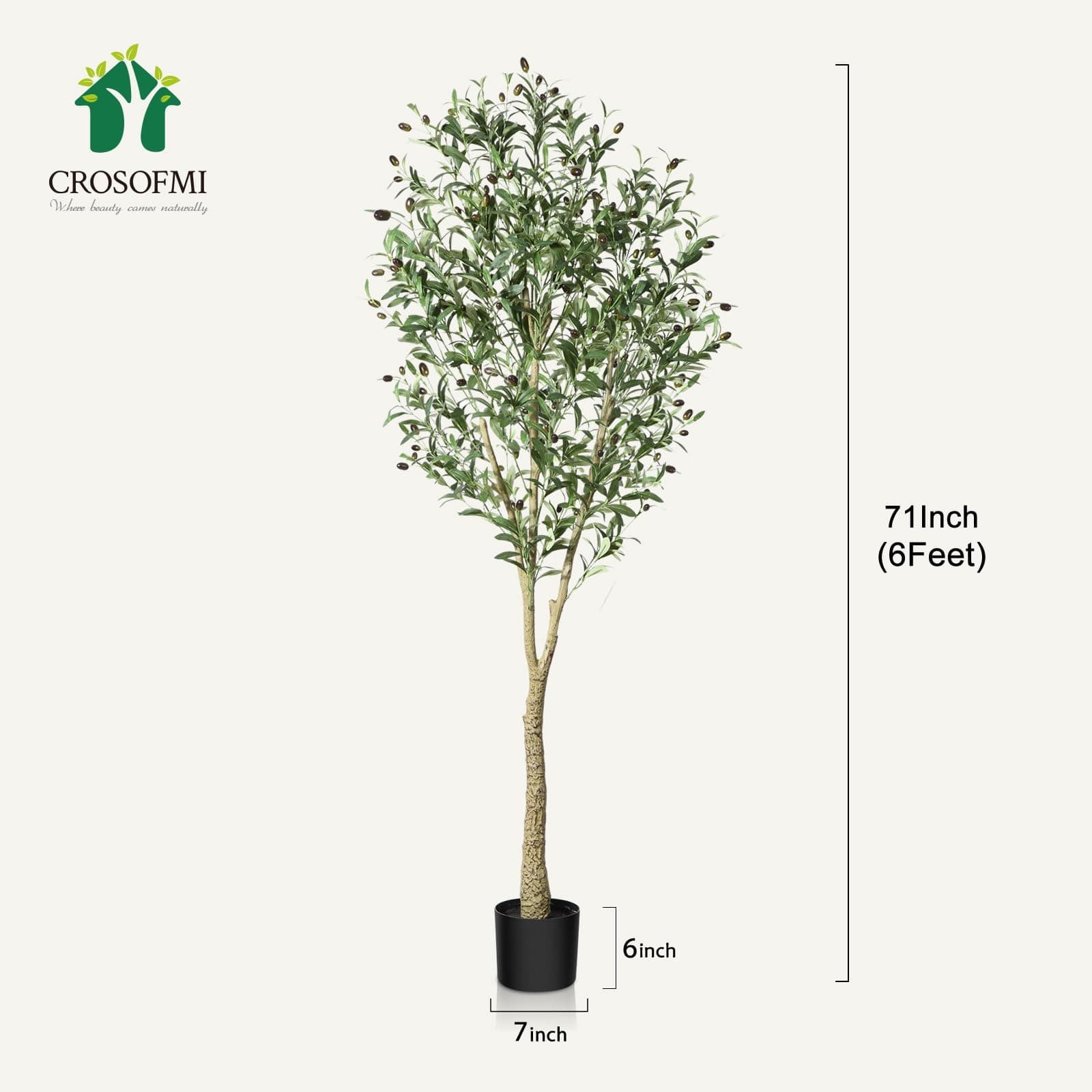 CROSOFMI Artificial Olive Tree Plant 6Ft Fake Topiary Silk Tree, Perfect Faux Plants in Pot for Indoor Outdoor House Home Office Garden Modern Decoration Housewarming Gift,1Pcs