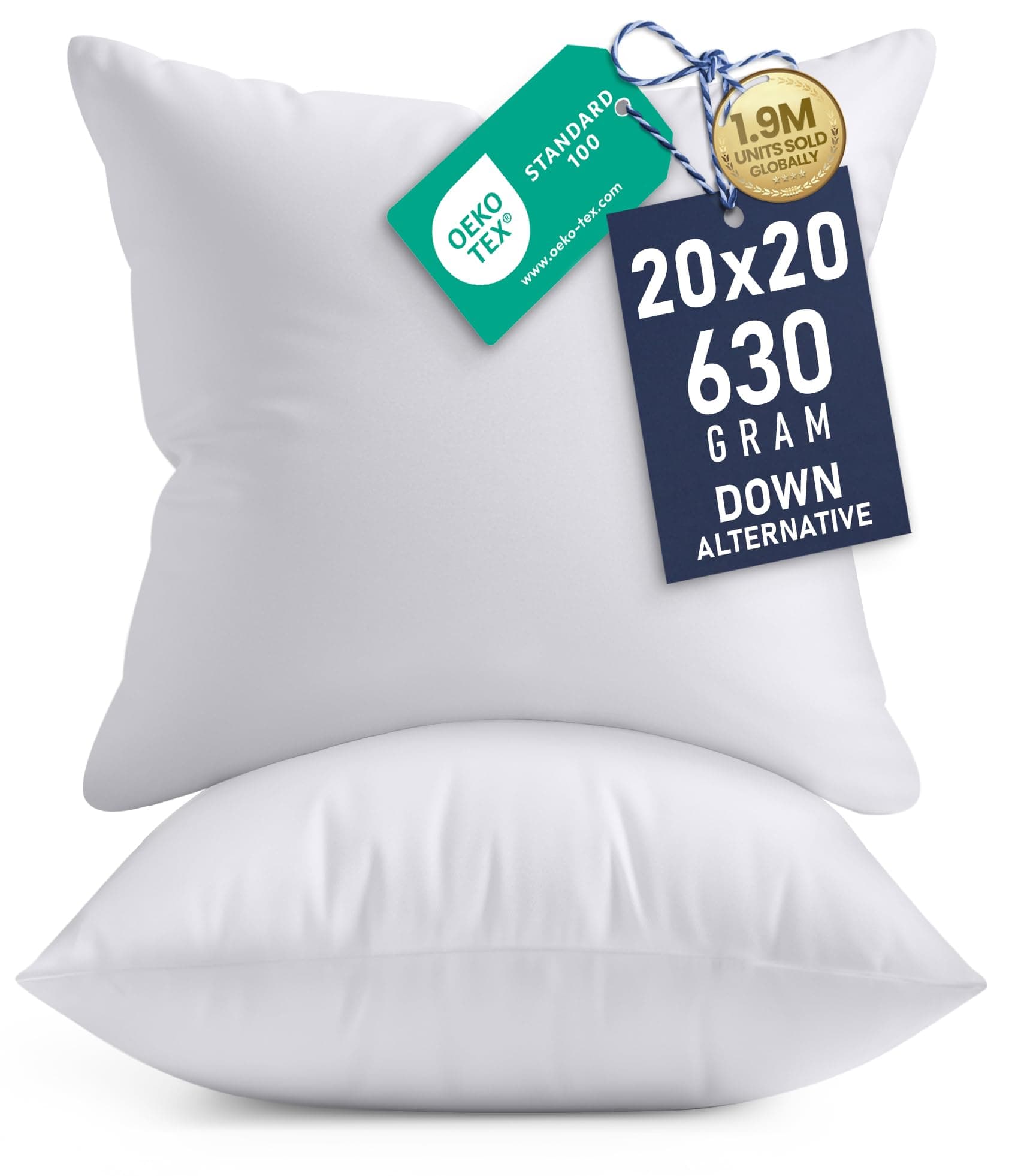 Utopia Bedding Throw Pillows Insert (Pack of 2, White) - 20 x 20 Inches Bed and Couch Pillows - Indoor Decorative Pillows