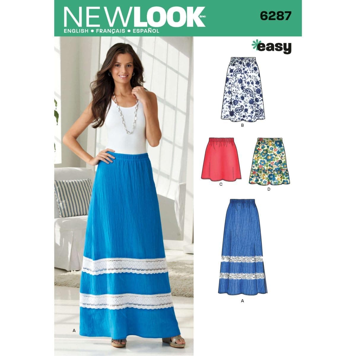New Look Sewing Pattern 6287: Misses' Pull on Skirt in Four Lengths, Size A, Paper, Multicolor, 1, 10-22