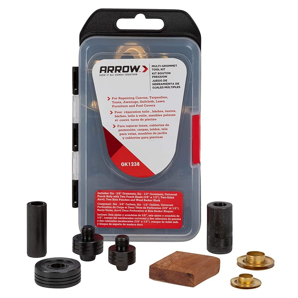Arrow GK1238 Grommet Tool Kit, Includes 3/8" and 1/2" Grommets for Canvas, Sailcloth, Pool Covers, and More
