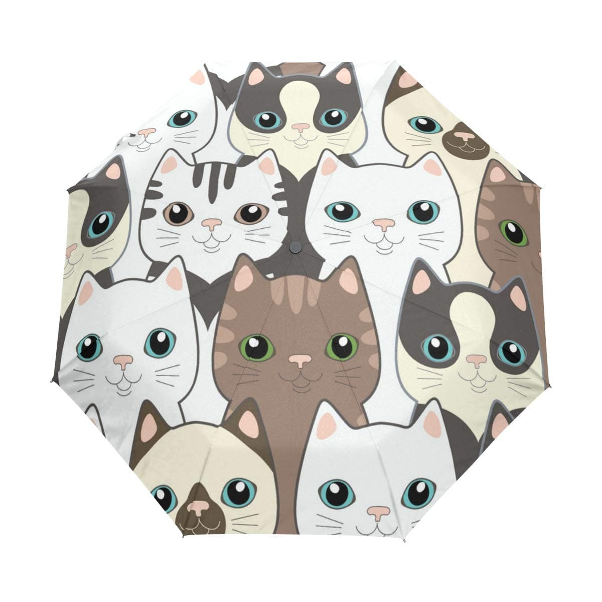 Cute Kitty Cats Automatic Foldable Umbrella UV Protection Auto Open Close Folding Sun Blocking Umbrellas for Travel Women Boys Girls