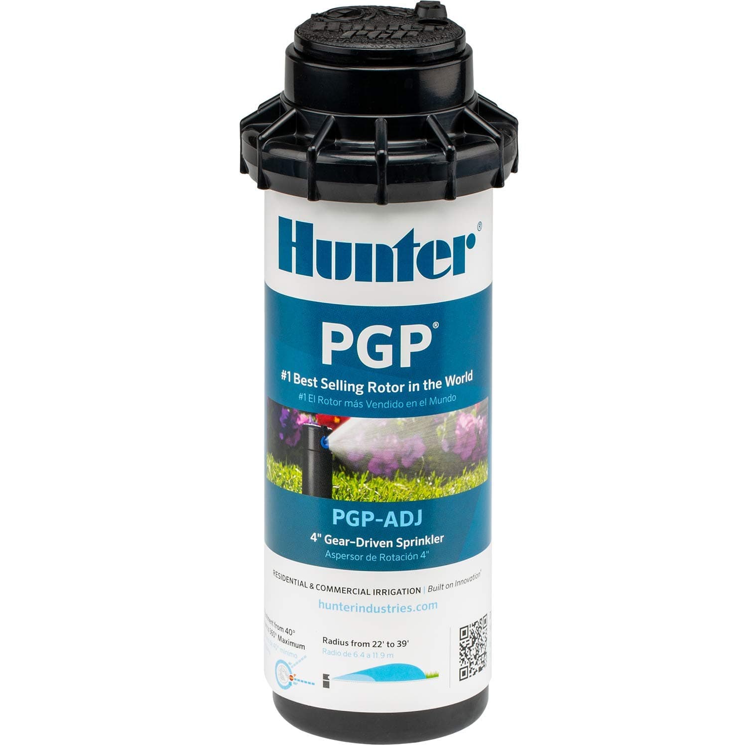 Hunter PGP-ADJ Rotor Sprinkler Head ¾ Connection, 4" Pop-Up, Adjustable 40°–360° Arc, Gear Drive, Lawn Irrigation Sprinkler Head Replacement, 22–52 ft Spray Distance, Single Unit