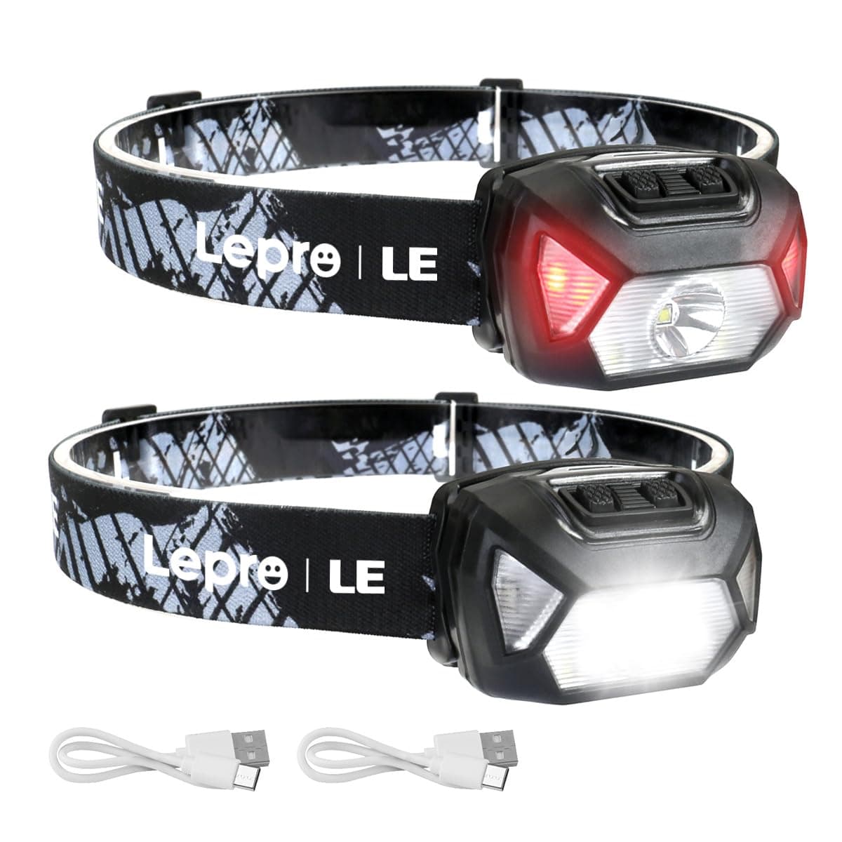 Lepro LE Headlamp Rechargeable, LED Head Lamp with 6 Modes for Camping & Hiking Gear Essentials, IPX4 Waterproof High Lumen Bright Headlight Flashlights with Adjustable Headband, USB Cable Include
