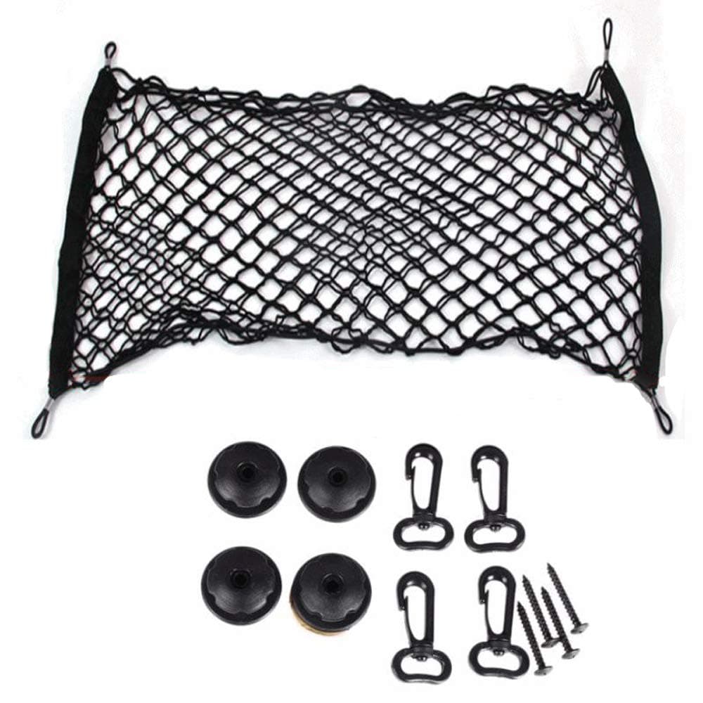 Cargo Net,Organizer Net Heavy Duty,70 x 120 cm Nylon Mesh,Elastic Stringwith 6 Carabiners + 6 Hooks,for Car Interior Roof Storage,Luggage,Rear Boot,SUV,Truck Bed,Vans,Groceries,Motorhomes,Universal