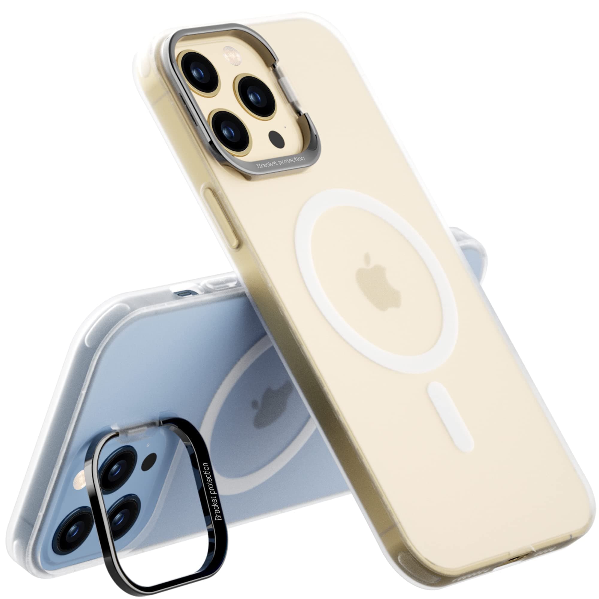 PZOZCase Compatible with iPhone 13 Pro Max for MagSafe,Hard Cover Camera Lens Protector Phone Stand Matte Clear PC+TPU Shockproof Protection Accessories (13 Pro Max, White)