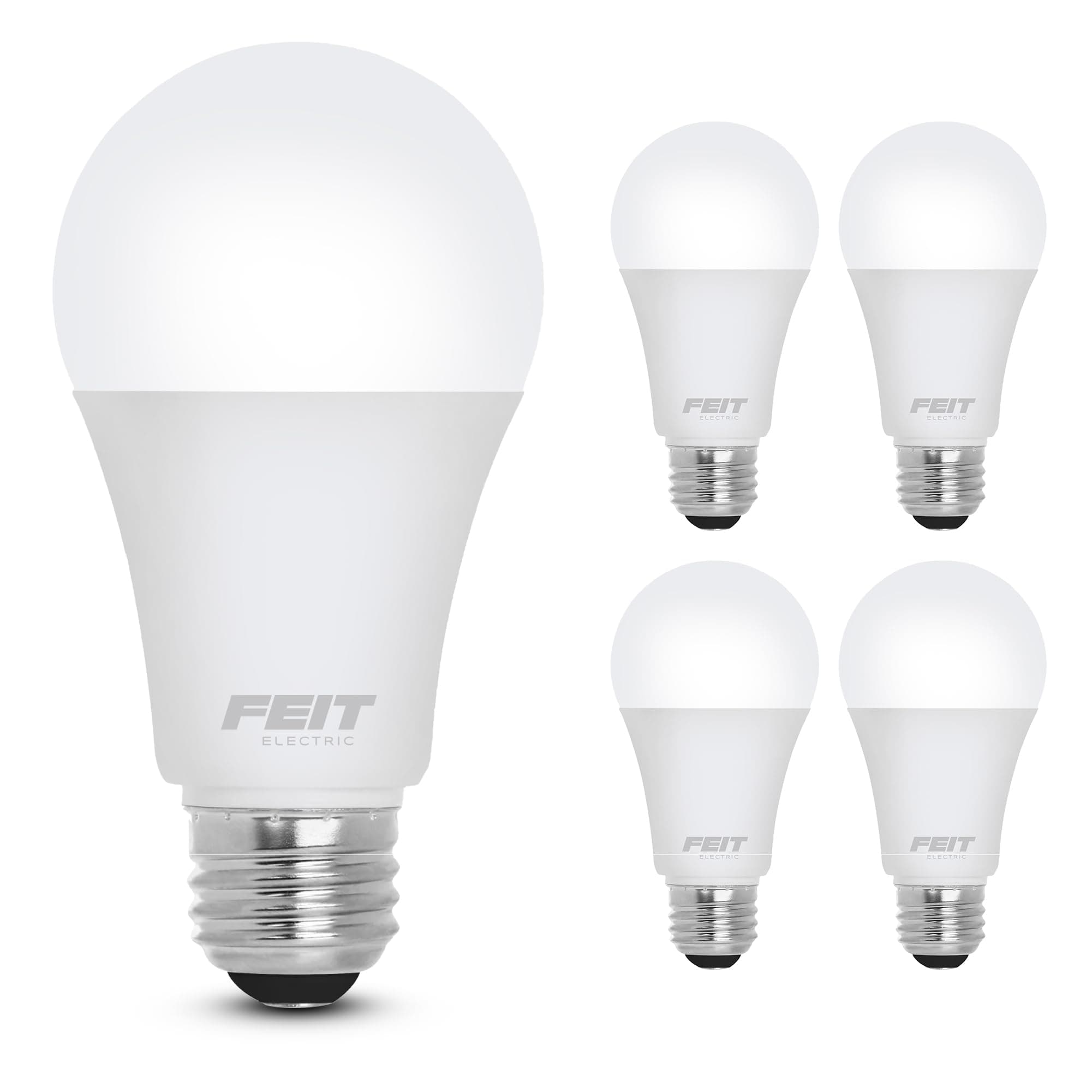 Feit Electric A19 LED Light Bulb, 60W Equivalent, Dimmable, 800 Lumens, E26 Medium Base, 3000K Bright White, CRI 90, 25,000 Hour Lifetime, UL Listed, Damp Rated, 4 Pack, OM60DM/930CA/4