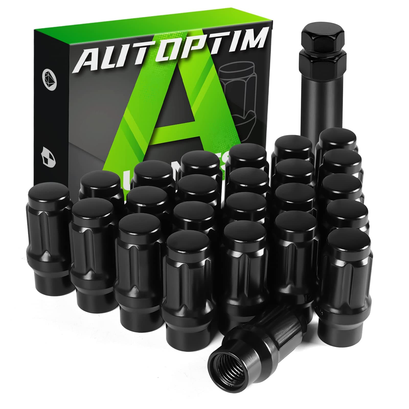 AUTOPTIM M12x1.5 Extended Lug Nuts - 24PCS 17mm Hex, 1.57" Tall, 0.79" Width, Black 6 Spilne Extended ET Lug Nut Replacement for Toyota Tacoma 4Runner Aftermarket Wheels Closed End with 1 Socket Key