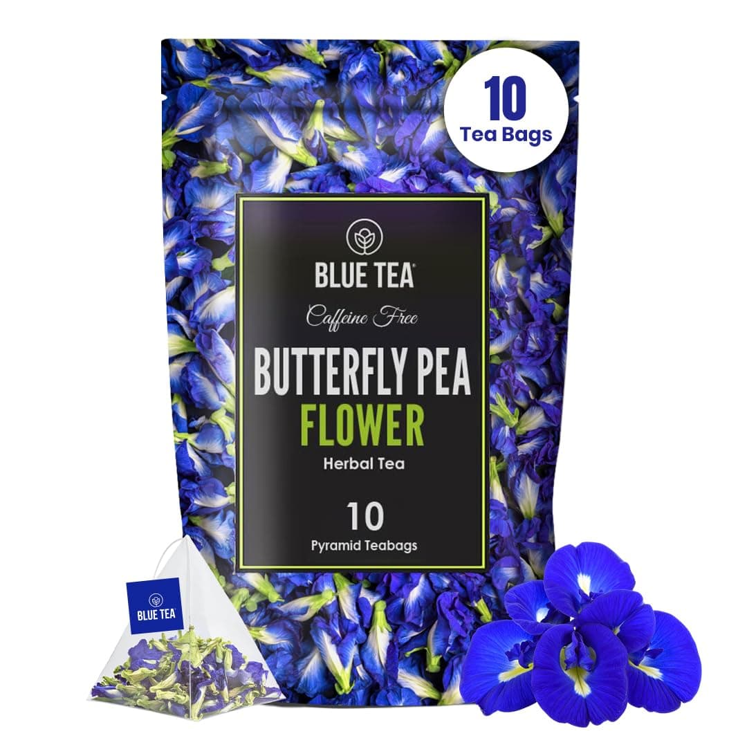 Butterfly Pea Flower Tea - 10 Count - Pyramid Plant Based Tea Bag | ANTIOXIDANT RICH | Flower Based - Detox Tea - Herbal Tea - Caffeine Free - Non-Bitter | Zipper Pack