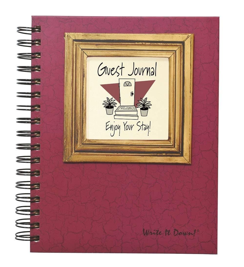 Write it Down series by Journals Unlimited, Guided Journal, Guest Journal, Enjoy Your Stay!, Full-size 7.5"x 9", Cranberry Hard Cover, Made in USA