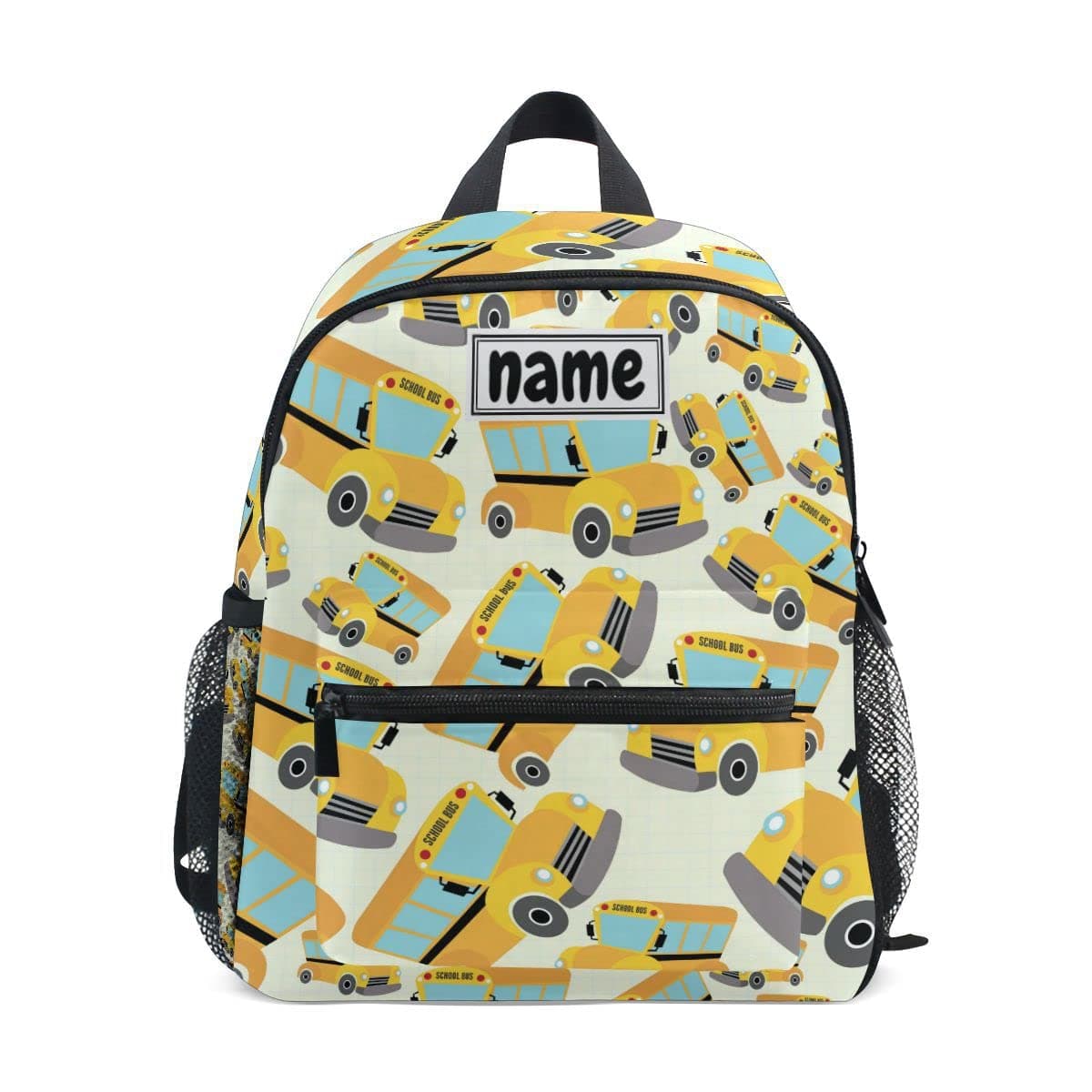 GlaphyCustom Kid's Name Backpack School Bus Pattern Toddler Backpack for Daycare Travel Personalized Name Preschool Bookbag for Boys Girls