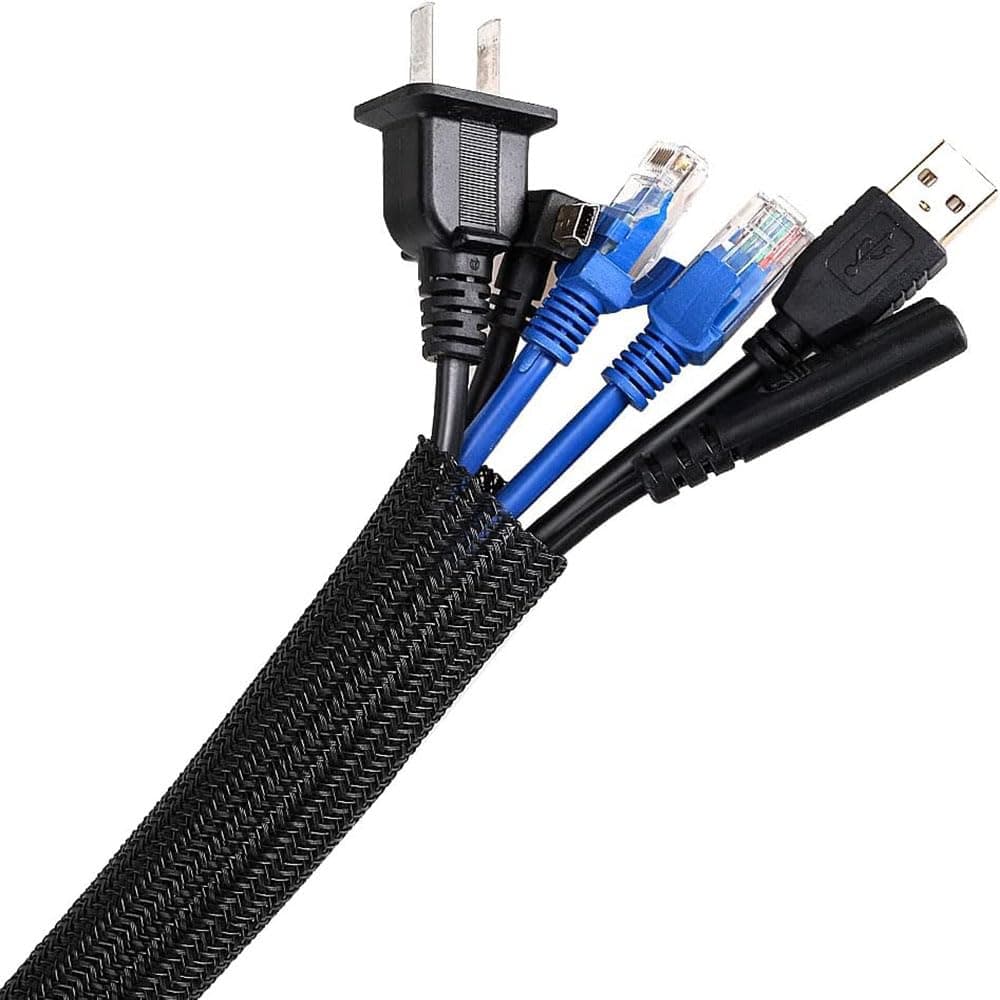 3M/9.84ft Cable Management Sleeve Diameter 12-20mm Adjustable, Braided Cable Protector Animal Proof with Flame Retardancy for Organize and Hider Wires (Black)