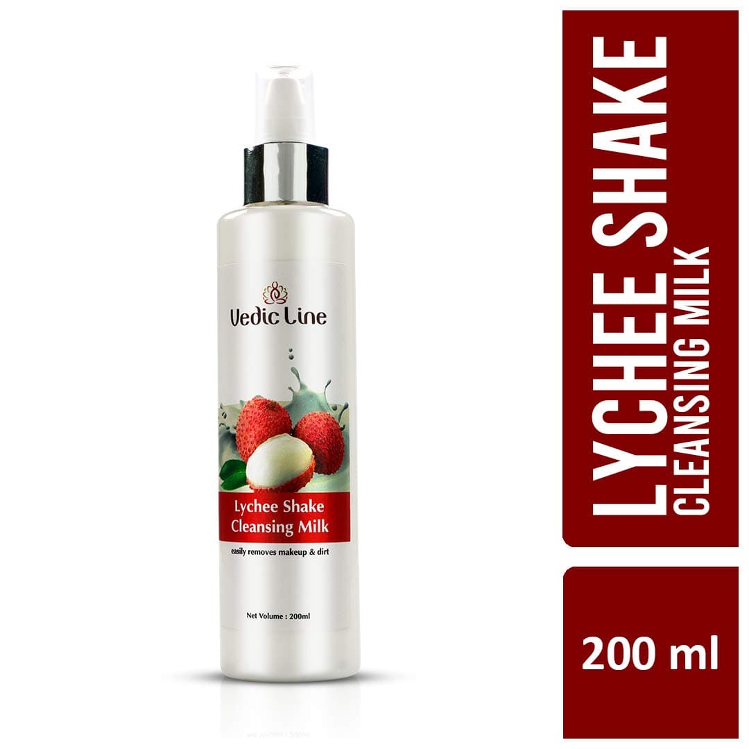 - Vedicline Lychee Shake Cleansing Milk, Reduce Dust, Dirt & Make-up with Goodness of Lychee Extracts for Deeply Cleansed Face, 200ml