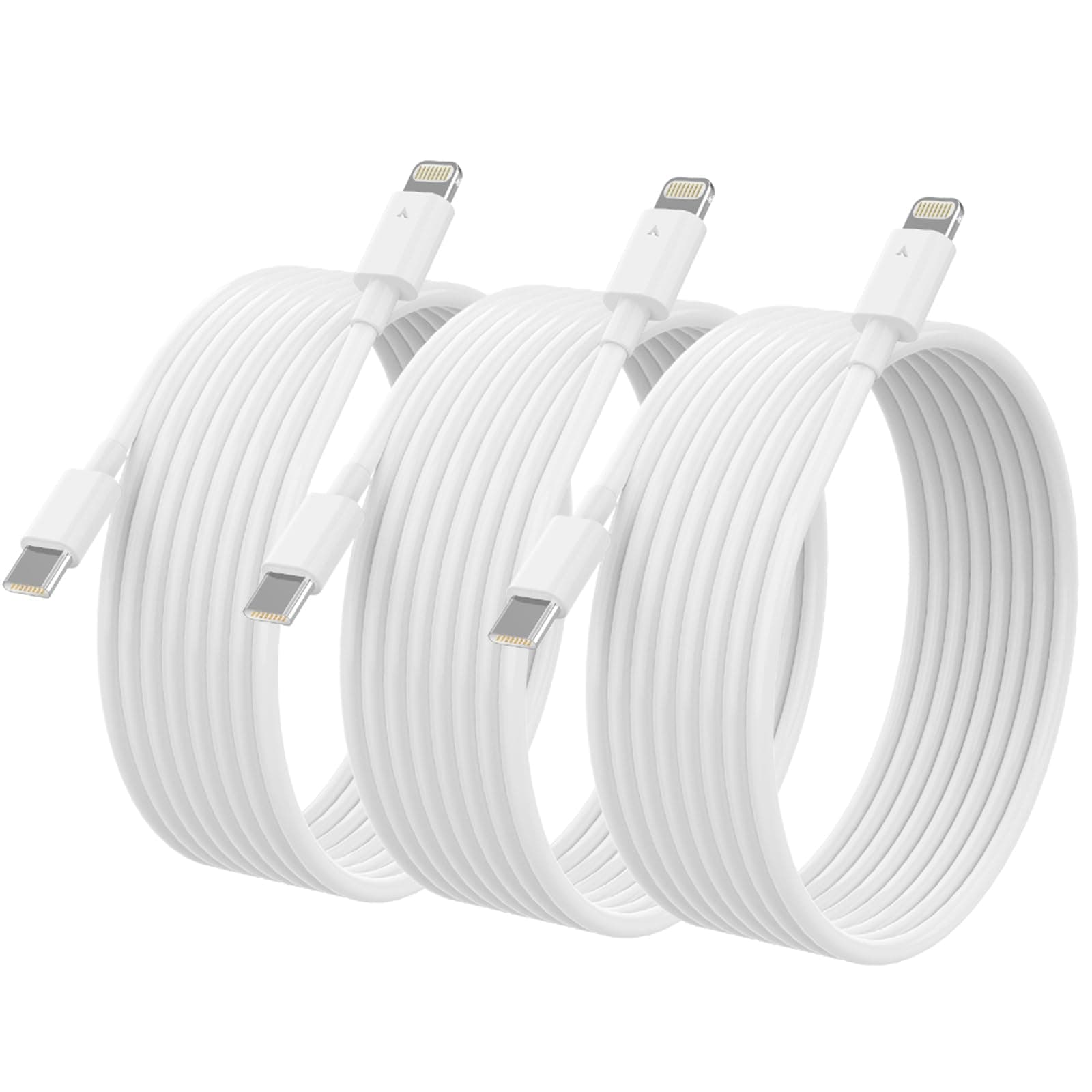 Paquete de 3 USB C a cable de 6 pies [certificado Apple MFi] cargador rápido para iPhone 14 13 12 11 Pro Max Xr Xs 8 y más, color blancoCarbonfree Certified