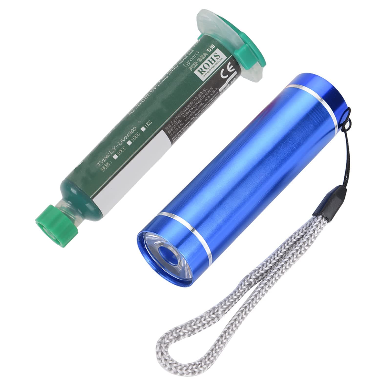 PCB Circuit Board Solder Mask Repair Kit for Fixing Computer Mobile Phone PCB Layer Peeling Local Damage with BGA Soldering Accessories (flashlight and Green Oil)