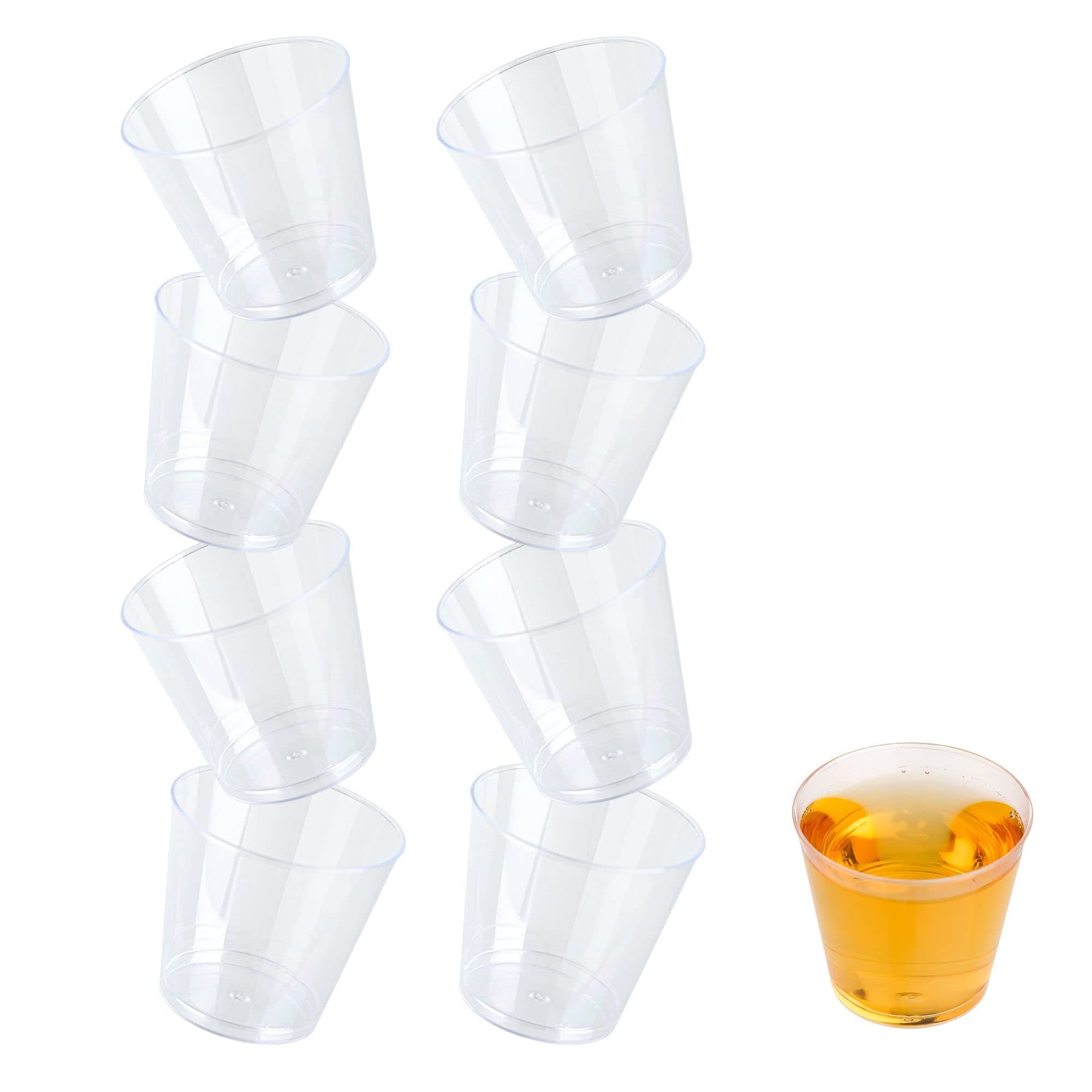 STACKABLES~ Pack of 100 Shot Glasses ~ 1oz Clear Hard Plastic Whiskey Cup ~ Multi-Use Elegant Shot Cups for Wedding Party Christmas & Thanksgiving Day