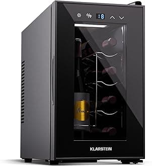 Klarstein Single Zone Refrigerated Wine Cellar for Indoor/Outdoor, Fridge Bar, Wine Cellar with Glass Door, Mini Silent Fridge, Small Touch Control Refrigerator, 5-18°C, 8 Bottles