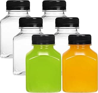 Moretoes 6pcs 8oz Plastic Juice Bottles with Caps, Clear Empty Reusable Water Bottles, Disposable Beverage Containers Bulk for Juicing Smoothies Turmeric Juice Milk and Other Beverages