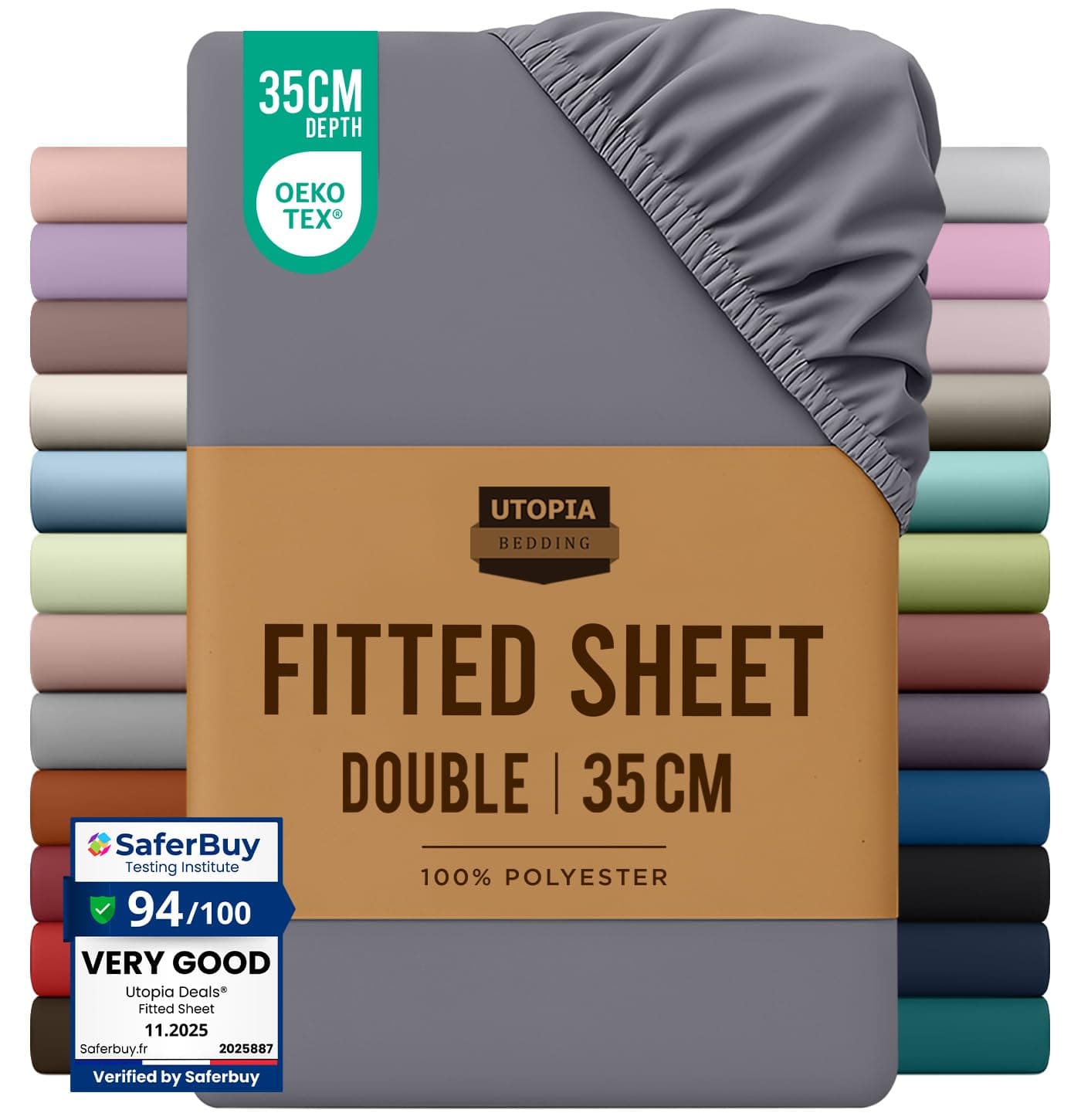 Utopia Bedding Fitted Sheet Double, Grey - Deep Pocket 14 inch (35 cm) - Easy Care - OEKO-TEX Certified - Soft Brushed Microfibre Fabric - Shrinkage and Fade Resistant - Bottom Sheet