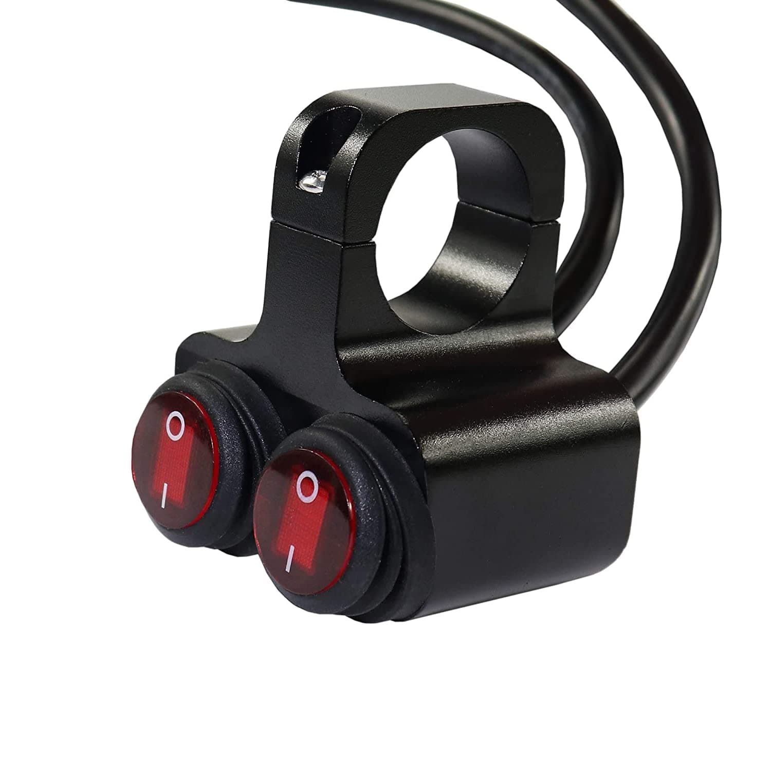 Excefore Motorcycle Handlebar Switch, 12v 16A Motorcycle Universal 7/8" 22-23mm Handlebar Button Switch, CNC Aluminium Alloy Waterproof Double Control Button Red Light Switch for Scooter Electric Bike