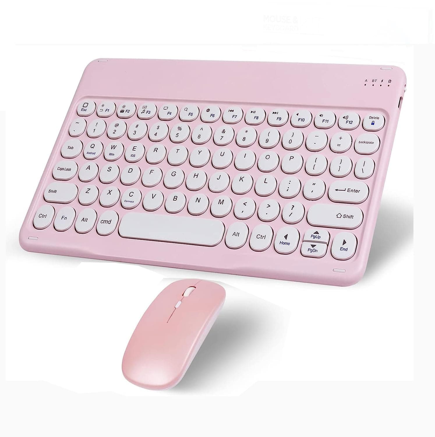 Wireless Bluetooth Keyboard and Mouse Combo Pink Portable Small Slim Typewriter Compact Ergonomic Travel Wireless Keyboard Mouse for iPhone iPad Mac MacBook Pro Air Laptop Android Phone Samsung Tablet