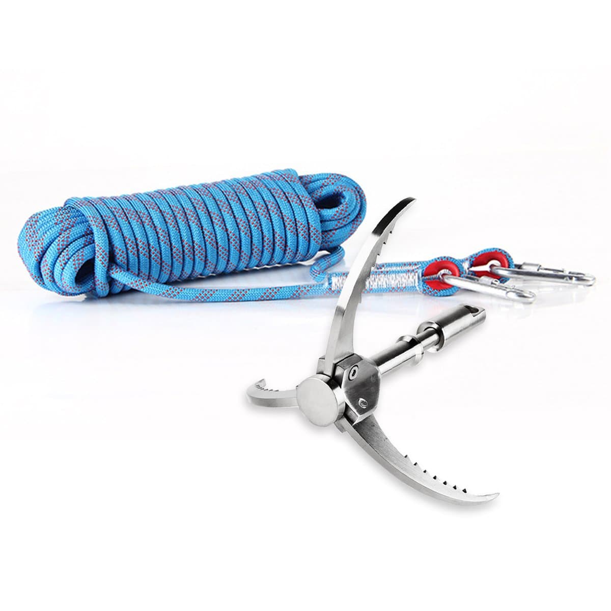 CGRTEUNIE Eunicom Multifunctional High Performance Stainless Steel Survival Foldable Grappling Hook 10m Climbing Rope 2 Pcs Carabiners Tool For Outdoor Activities