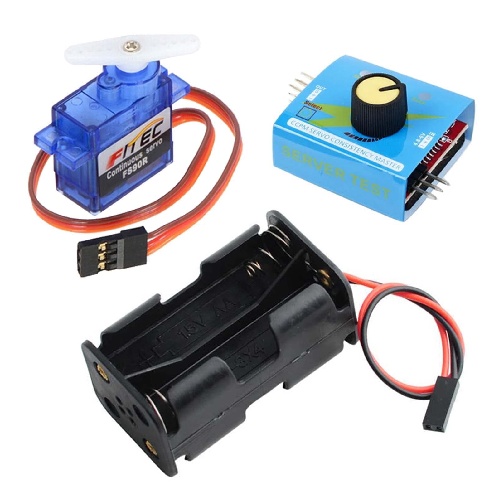 Micro Servo Tester Kit, FS90R 9g Servo Motor 360°+3CH Digital Servo Tester ESC Speed Controller Checker+AA Battery Holder Case