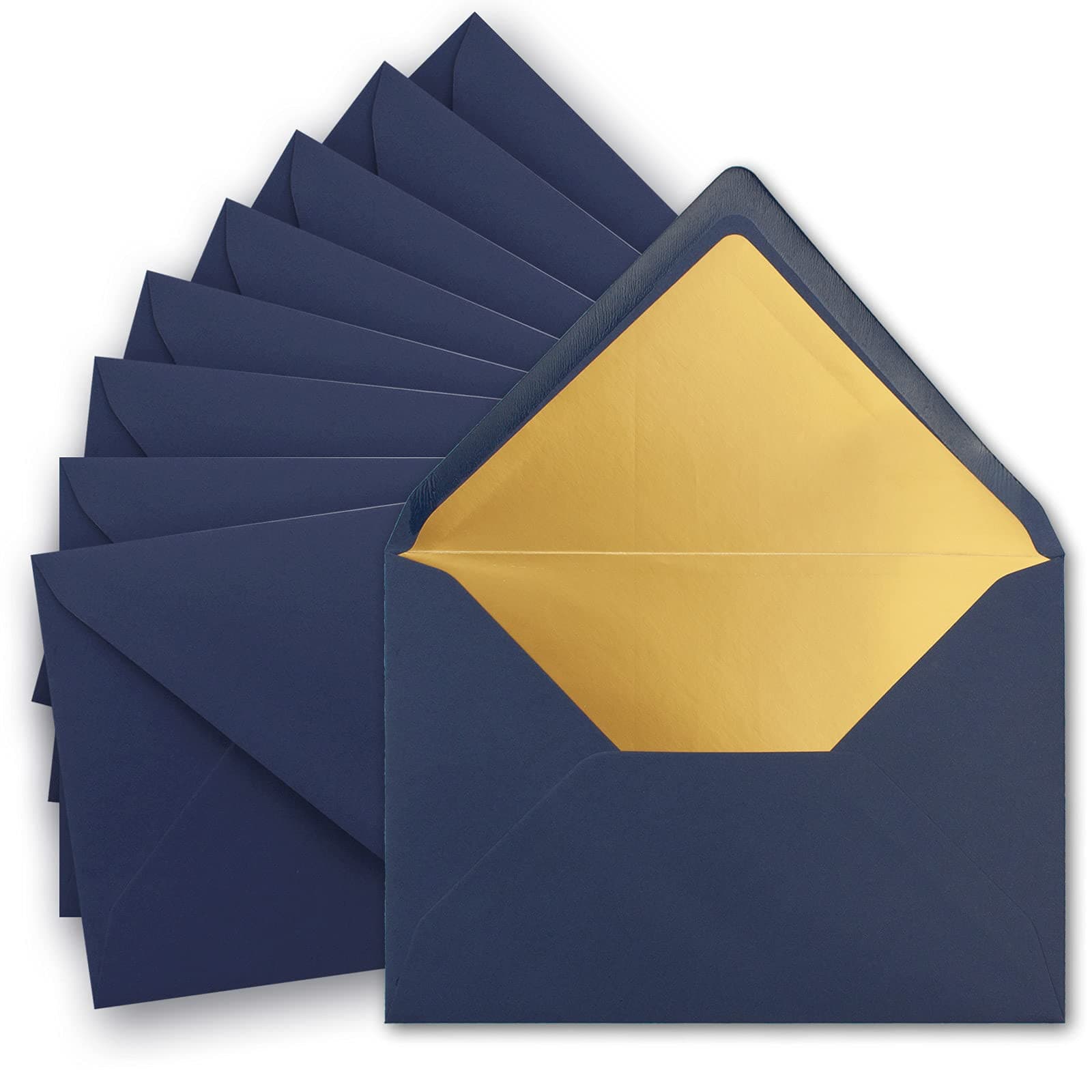 50 x metallic gold lined envelopes DIN C5, dark blue, 156 x 220 mm, wet seal with pointed flap - FarbenFroh by Gustav Neuser.