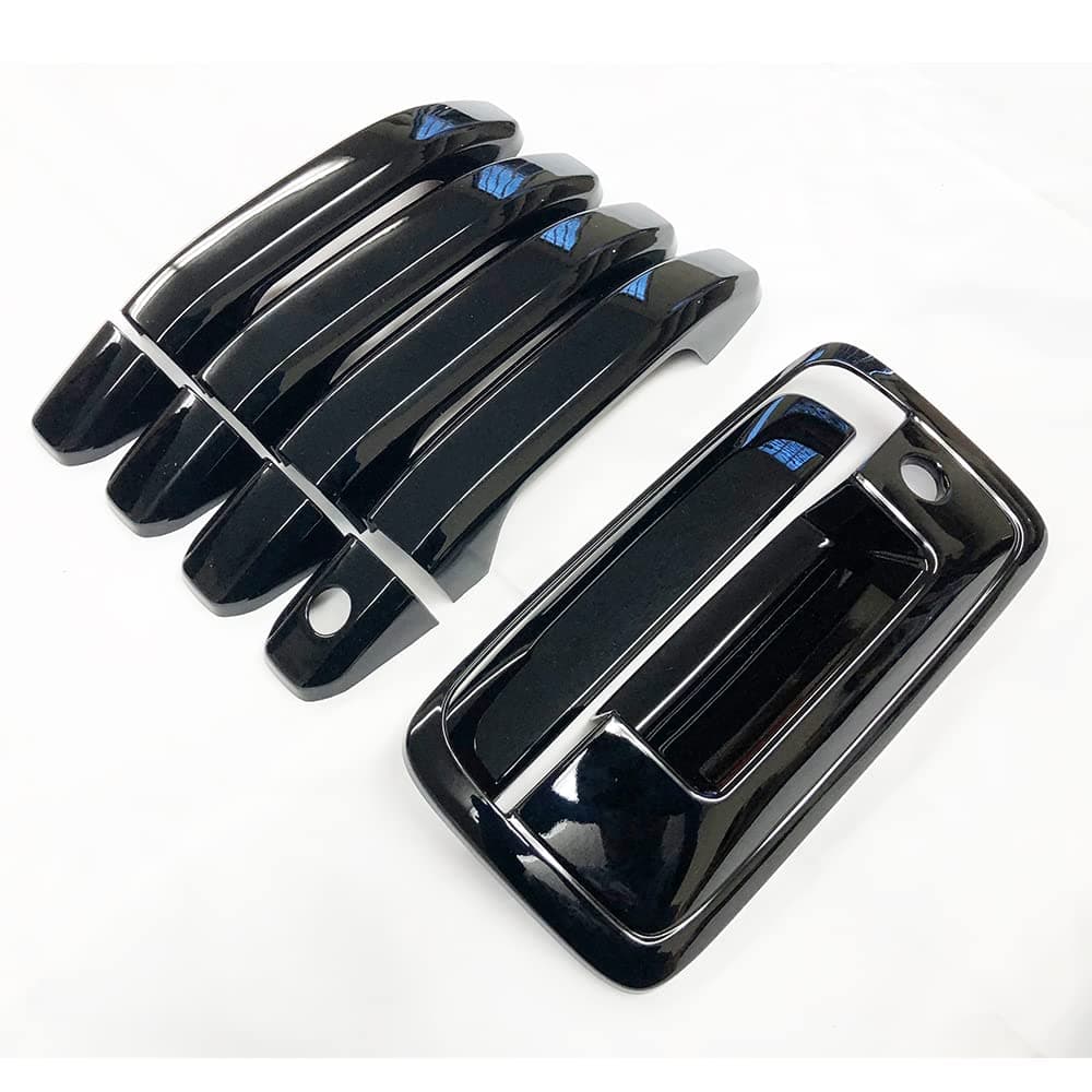 Black Door Handle Covers +2pcs Tailgate Covers Compatible with Chevrolet Silverado+GMC Siera Suvs Trucks No Backup Camera Hole