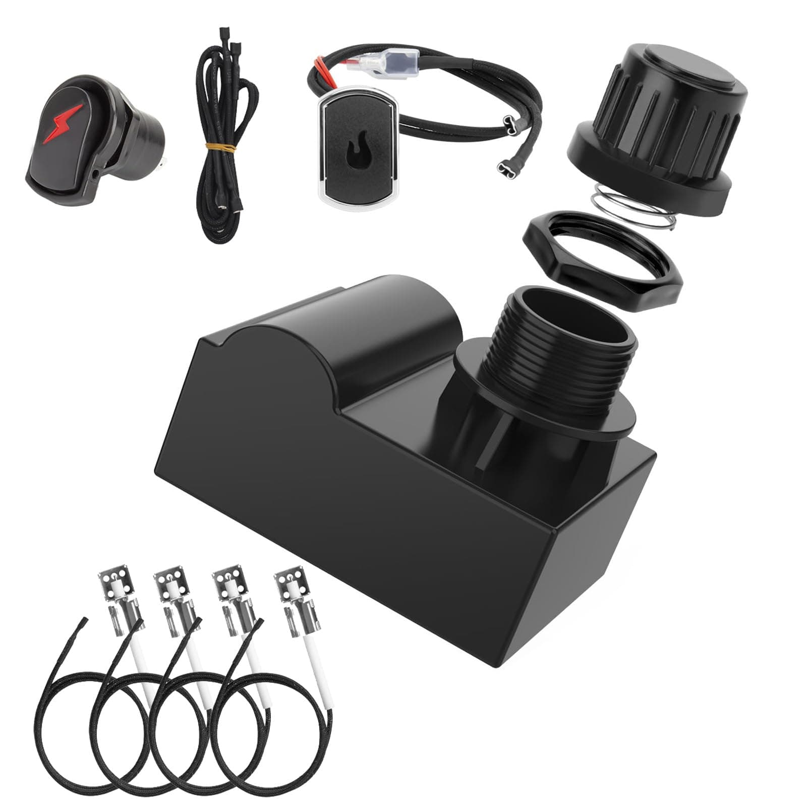 Grill Igniters for Charbroil Ignitor Replacement Kit, 4-Outlets Electronic Ignition Module with Wires G511-0055-W1 and 2 Push Buttons Igniter for Charbroil Surefire Ignition Systems