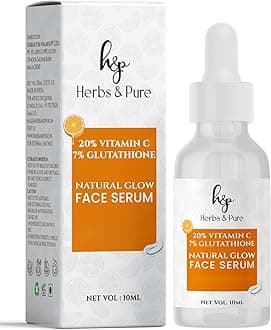 Herbs & Pure Natural Glow 20% Vitamin C + 7% Glutathione Face Serum | Instant Glow Dark Spots Pigmentation Tan Removal | Brightening Serum All Skin Types Women Men | Travel Size 10ml Trial Pack