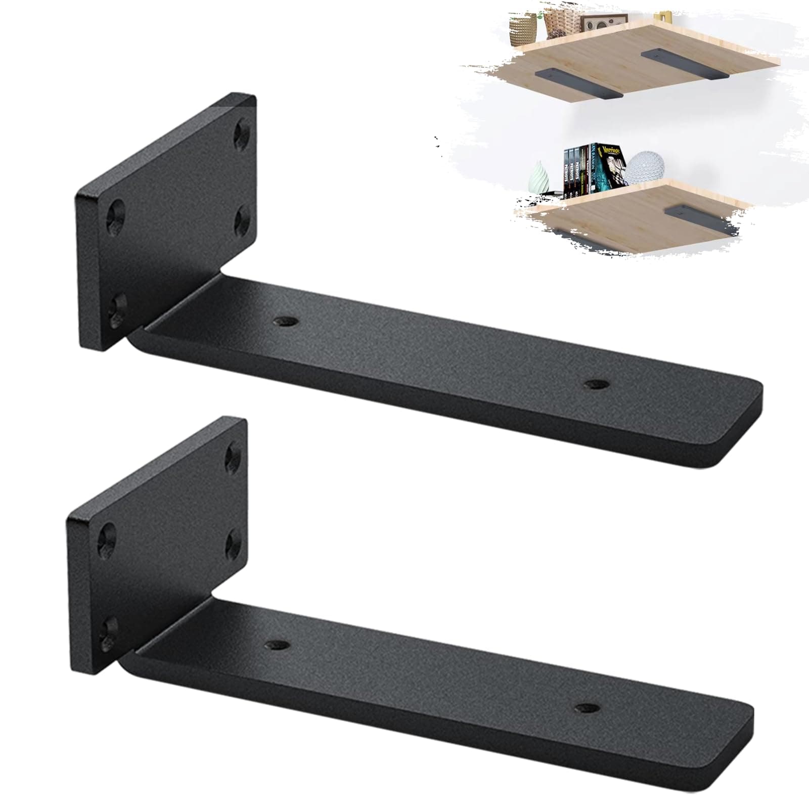 MLOQI 2 Pack Scaffold Board Shelf Brackets Heavy Duty, Floating Shelf Bracket, 5mm Thick Wall Brackets for Shelves (6 inches)