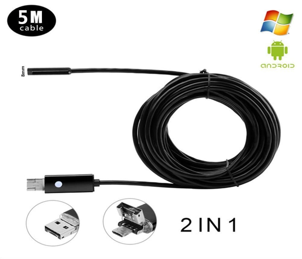 USB Endoscope, Ideapro 8mm Android Micro and USB 2 in 1 Waterproof Borescopes Inspection Miniature Camera with 6 LED and 5M Cable
