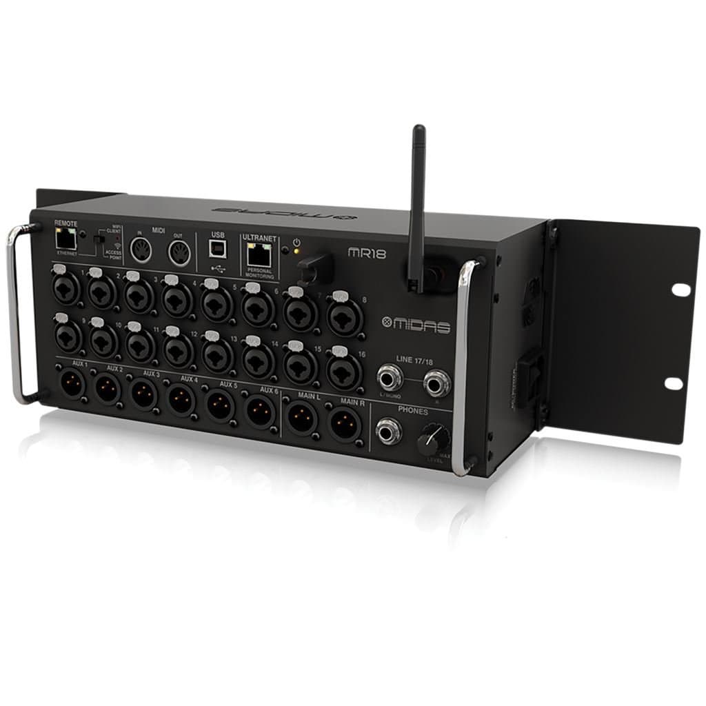 Midas MR18 18-Input Digital Mixer for iPad/Android Tablets with 16 Midas PRO Preamps, Integrated Wifi Module and Multi Channel USB Audio Interface, Compatible with PC and Mac