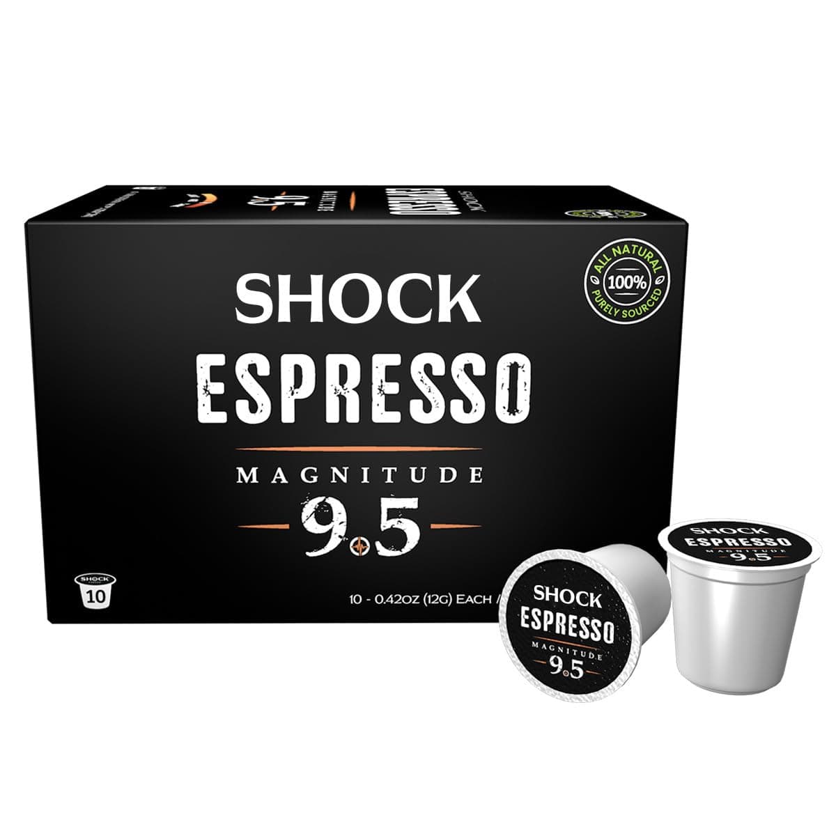 Shock Coffee Espresso 9.5 Single Serve Cups | Extra High Caffeine Strong Coffee | Medium Dark Roast | 10 ct