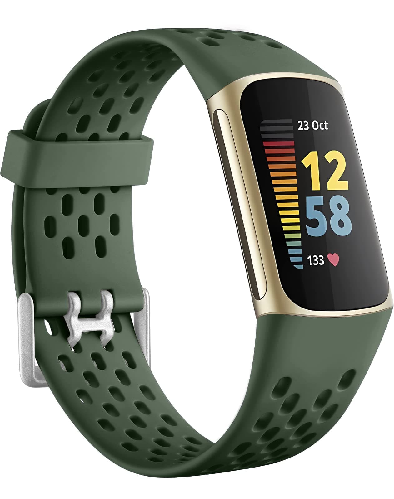 Getino Compatible with Fitbit Charge 5 Bands/Charge 6 Bands Women Men, Soft Comfortable Breathable Replacement Strap Adjustable Sport Wristbands for Fitbit Charge 5/ Charge 6 Accessories, Dark Green