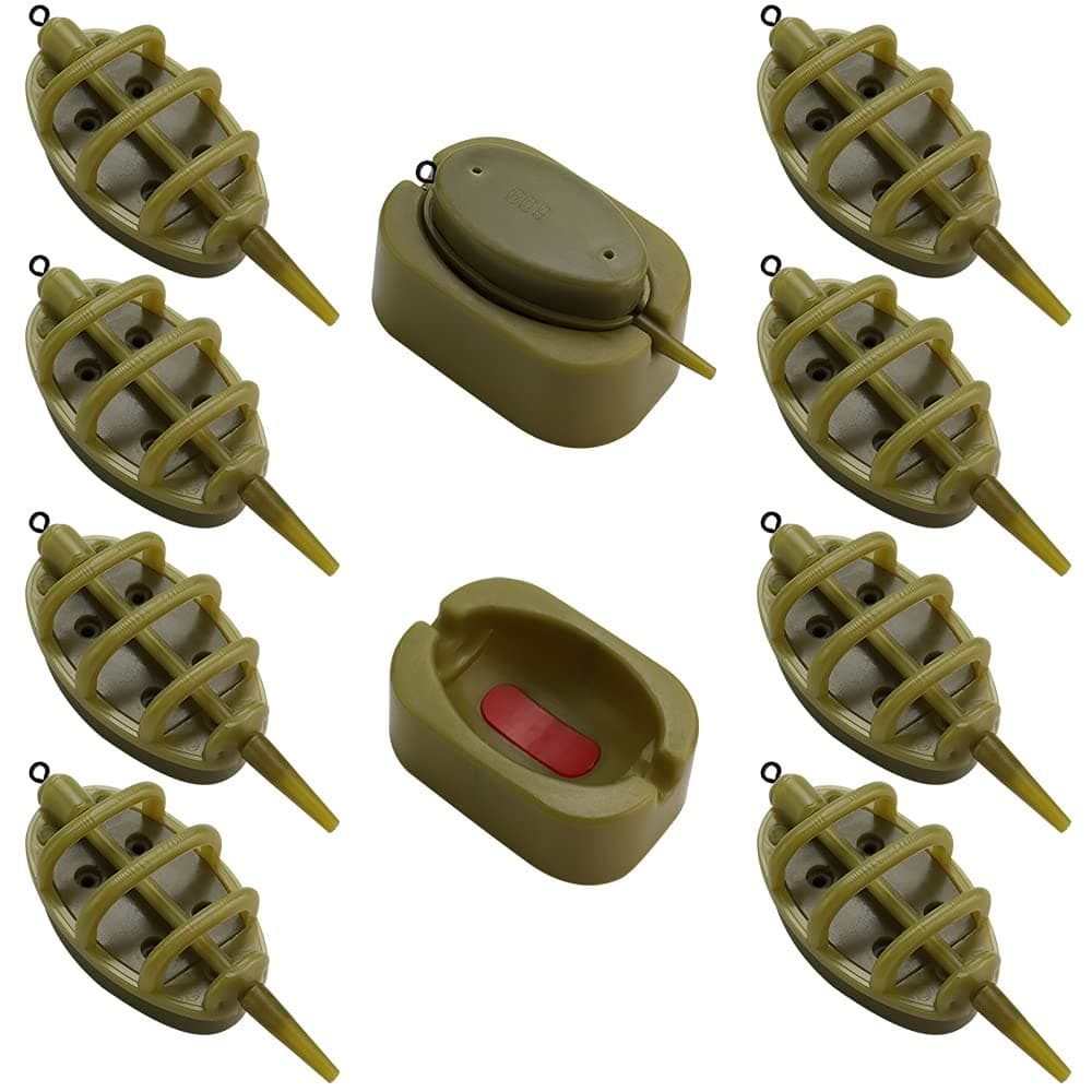 8 PCS Carp Fishing Inline Method Feeders Flat Method Feeder Fishing Feeders with Quick Release Methods Feeder Mould for Bait Making Carp Fishings 15g/20g/25g/30g/35g/40g/50g/60g (Brown)