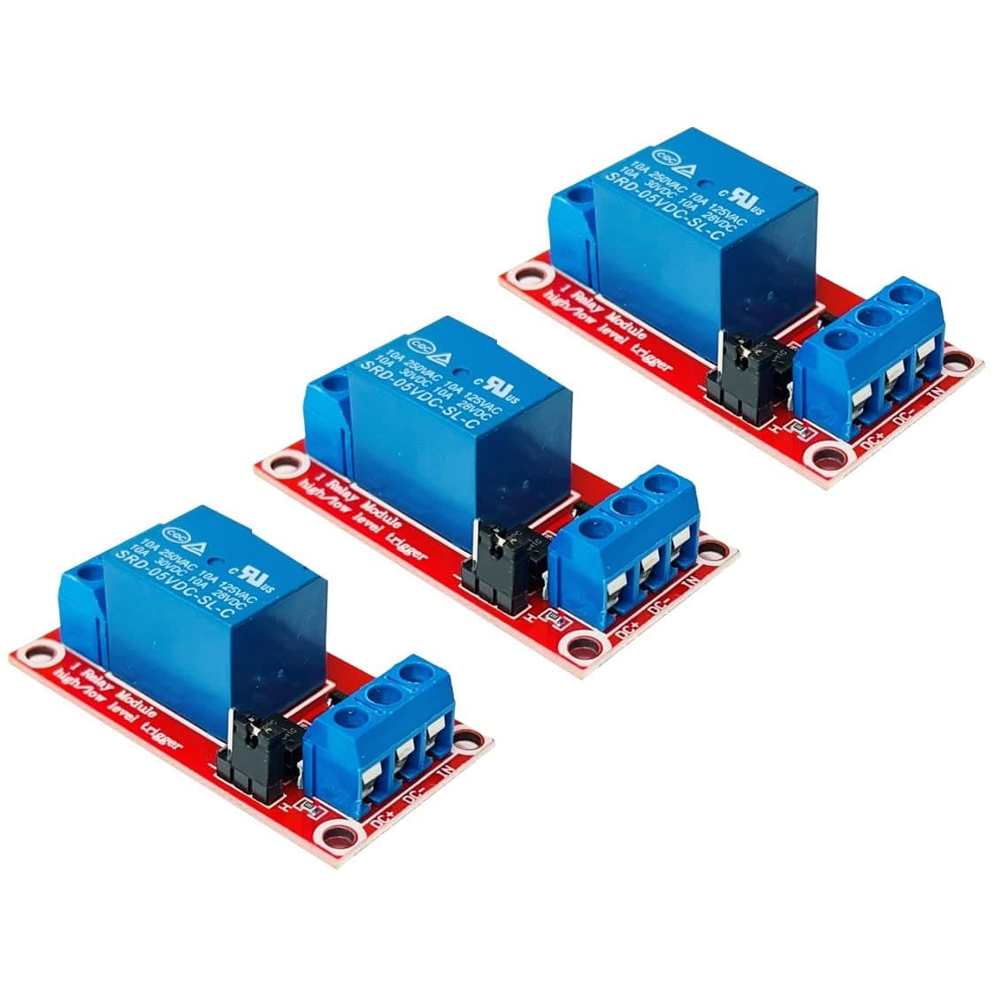 3pcs Relay Module for Arduino, ESP32, ESP8266, Raspberry Pi, 1 Channel, 5V, High/Low Level Trigger